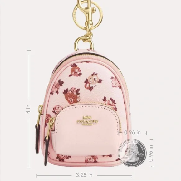 Coach NWT Mini Court Backpack Bag Charm With Rosette Print - Picture 4 of 12